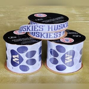 4 Spools Of University Of Washington Huskies Decorative Ribbon UW Dawg NWT